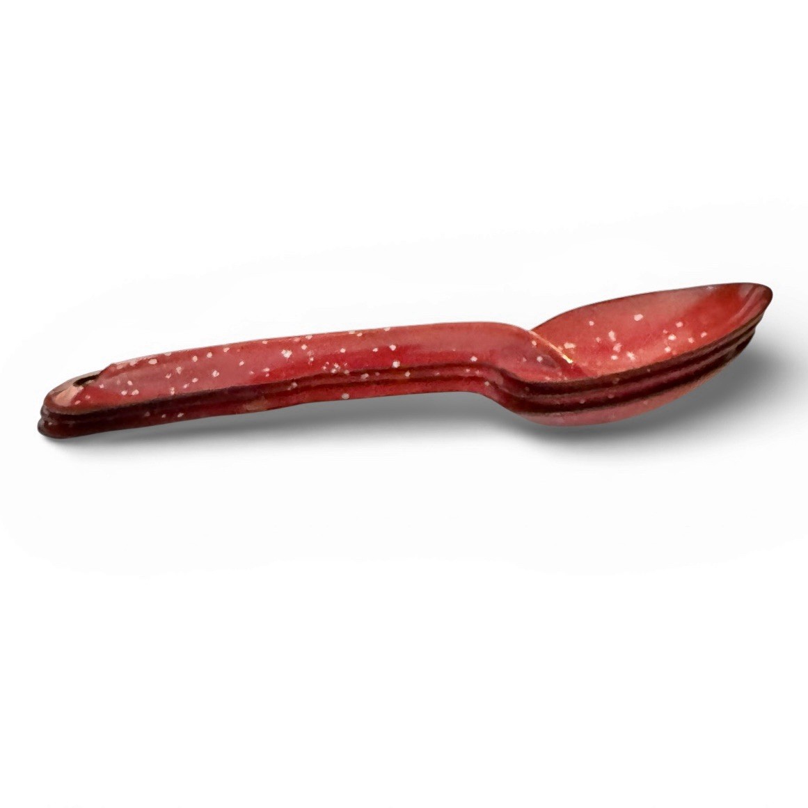 RED Speckle 6" SPOONS 3 pc Lot Vintage Enamel Metal Enamelware Camping Speckled