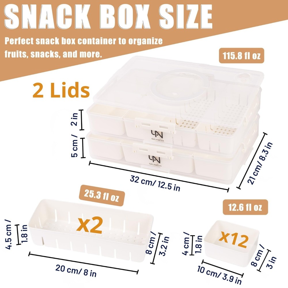 Stackable Snackle Box Container 14 Compartments 2 Lids White 2 Pack BPA Free