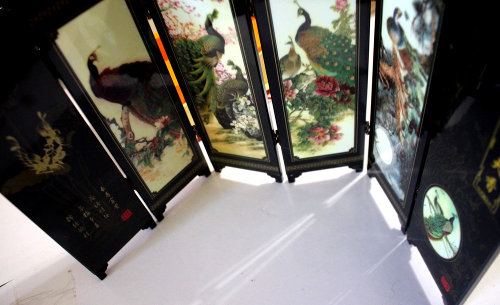 MINI 6 PANEL FOLDABLE ROOM DIVIDER IN BOX BEAUTIFUL PEACOCK