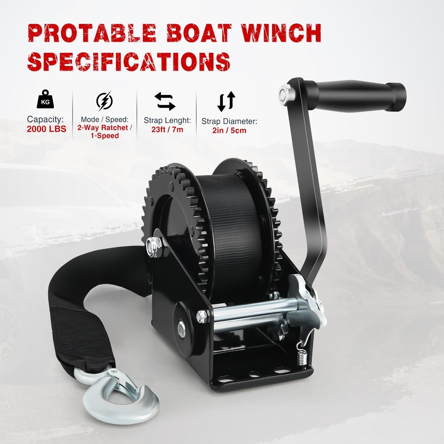 Nilight Boat Trailer Winch 2000 Lbs Hand Crank Winch Heavy Duty Boat Winches