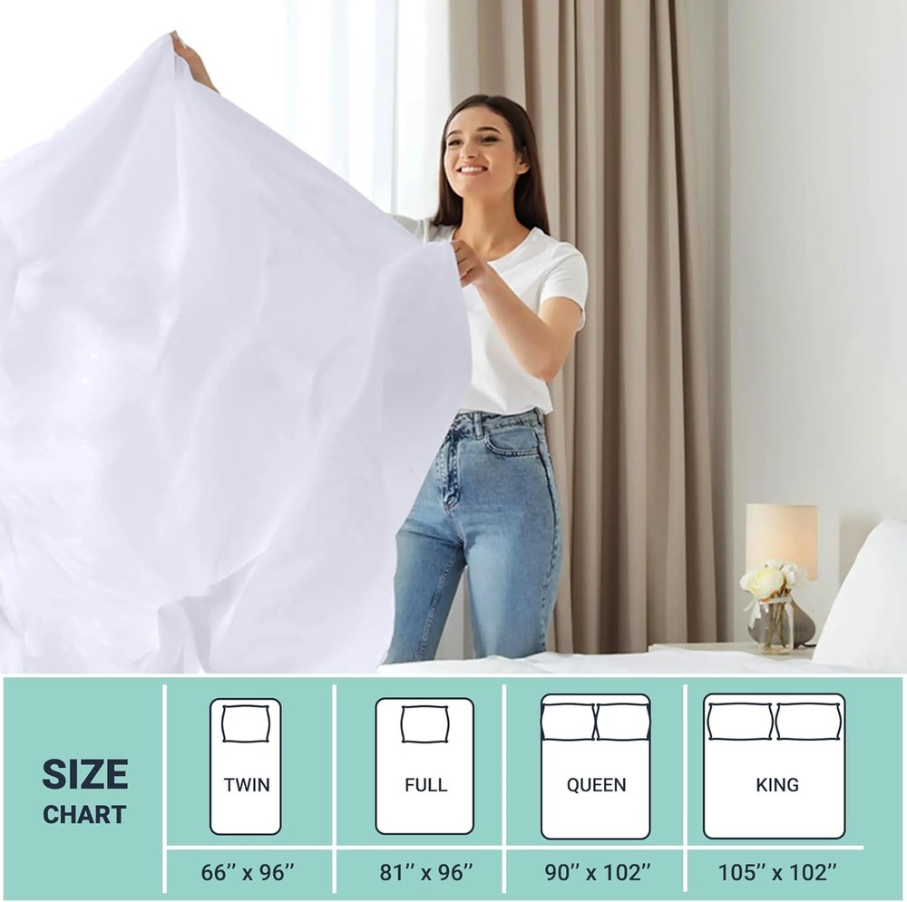 Queen Flat Sheet Only 4 Pack Durable White Top Bed Sheets Hypoallergenic Soft...