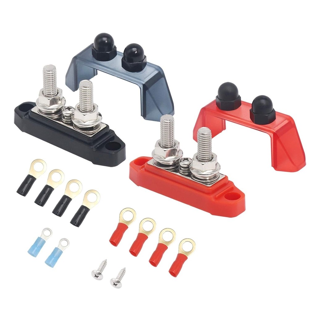 Compact Dual Stud Screw Terminal Block - Red & Black Power Distribution Solution