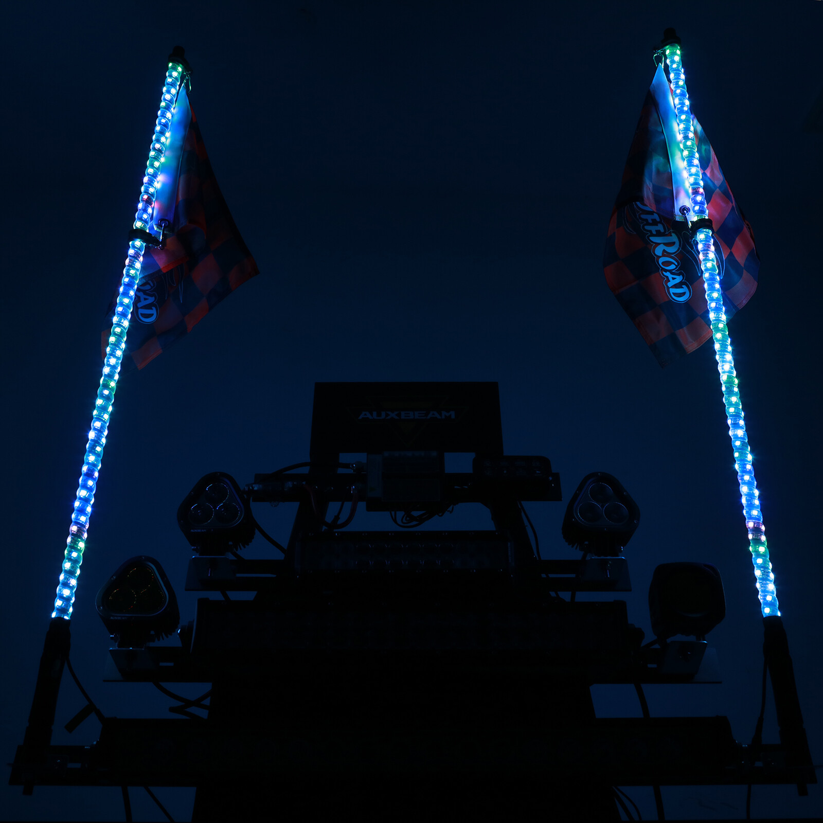 AUXBEAM Pair 3FT Sprial RGB LED Whip Lights+Roll Cage Mount Bracket Off-road UTV