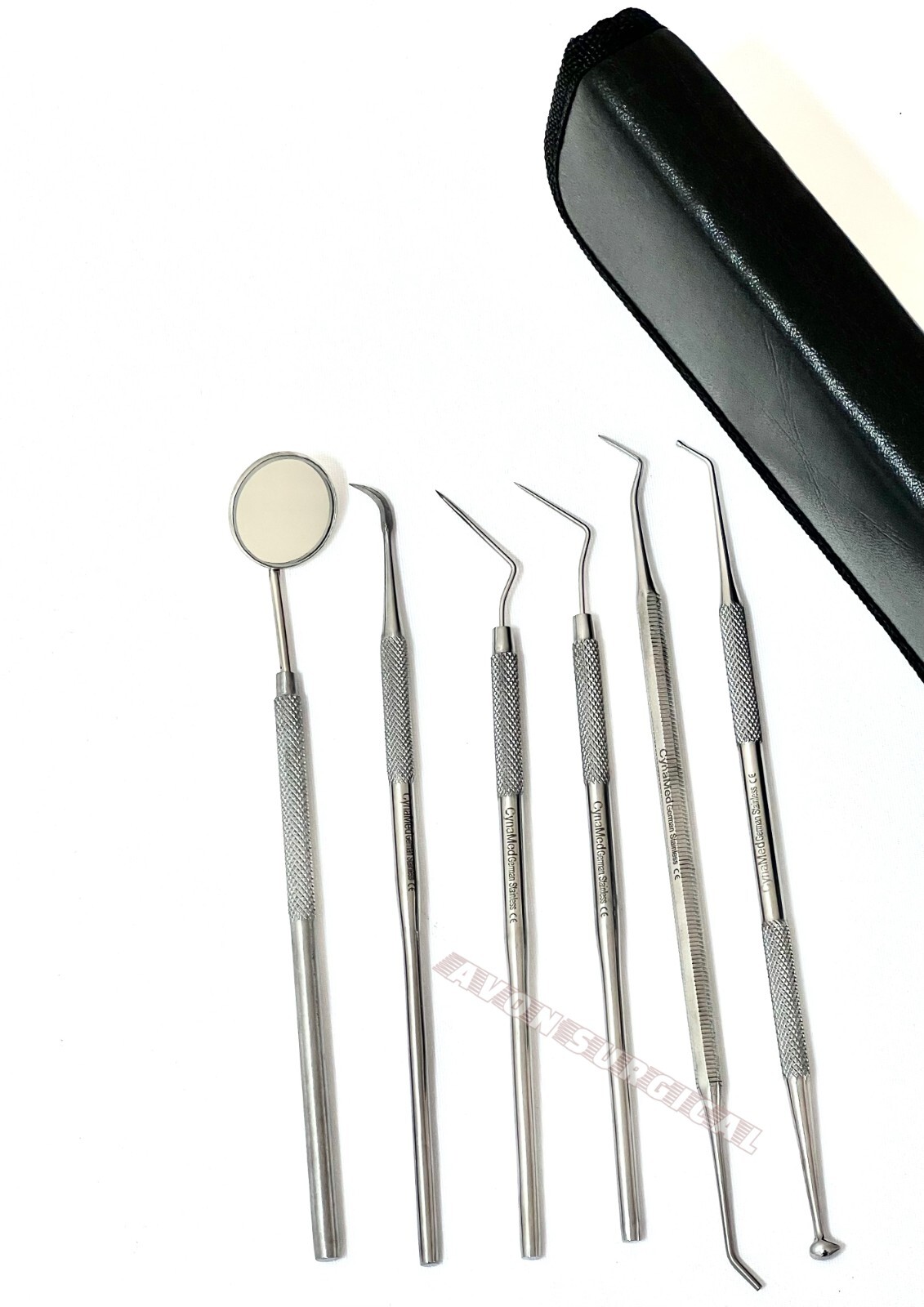 GERMAN STAINLESS Dentist Cleaning Tool Set 6 Pack Hygiene Kit Pick Scaler Mirror