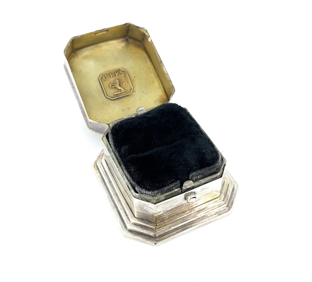 Vintage Birks Sterling Silver Presentation Ring Box With Black Velvet - Monogram