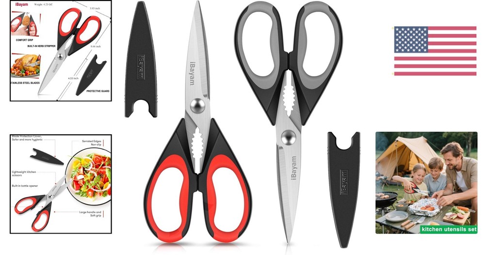 Versatile 2-Pack Kitchen Scissors - Multi-Purpose Heavy Duty & Dishwasher Safe