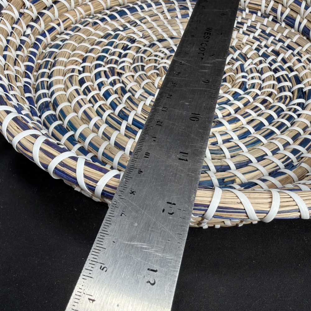 Large Seagrass Basket White Blue 12”