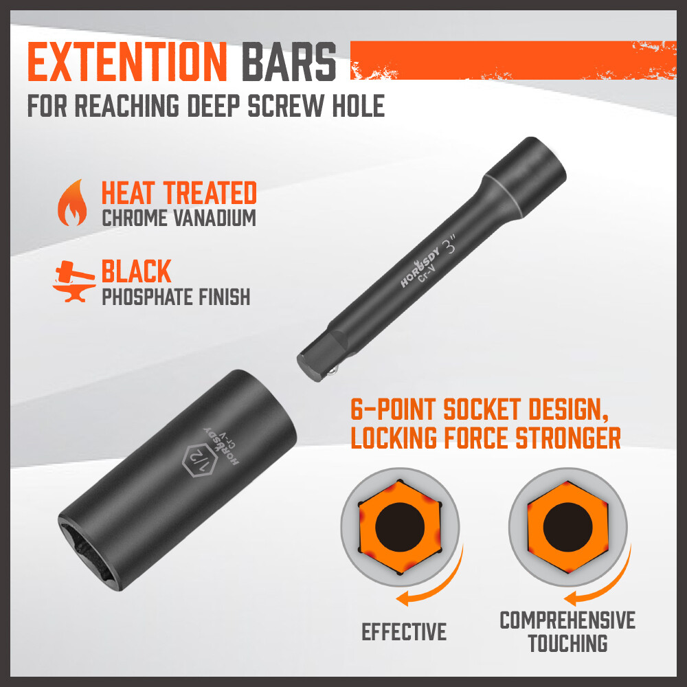 56Pcs 1/4" Drive Impact Deep Socket Set Extension Bar Universal Joint SAE Metric