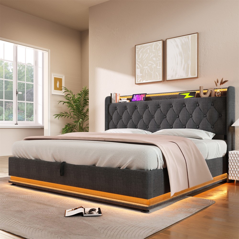 Twin/Full/Queen/King Size Upholstered Platform Bed with Hydraulic Storage System
