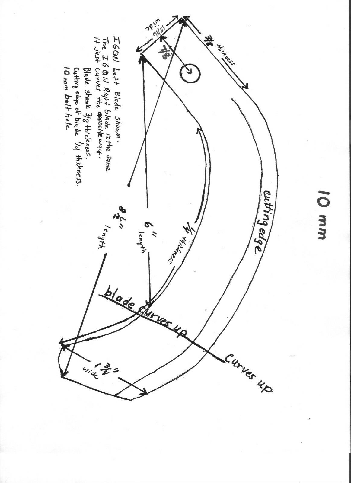 10 mm blue rotary tiller tines 1 left and 1 right