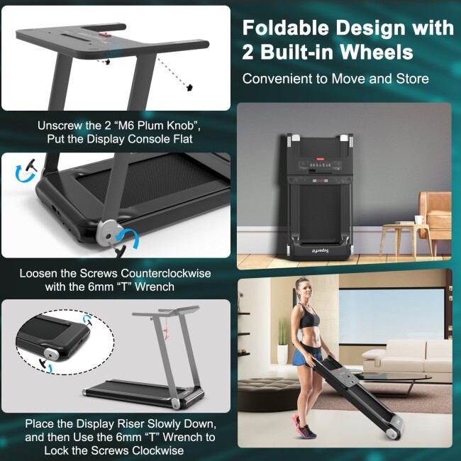 Folding Compact Walking Running Machine Electric Treadmill w/APP Control Speaker