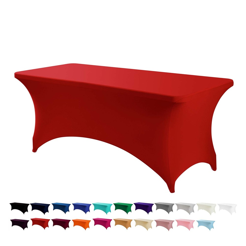 Peomeise 6FT Spandex Table Cover Rectangular Stretch Spandex Tablecloth Red6FT