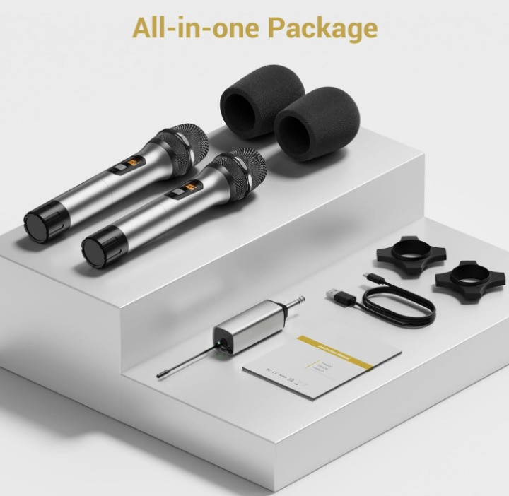 Micrófonos Inalámbricos UHF Duales 60m Sistema con Receptor Karaoke Pro, Nuevo
