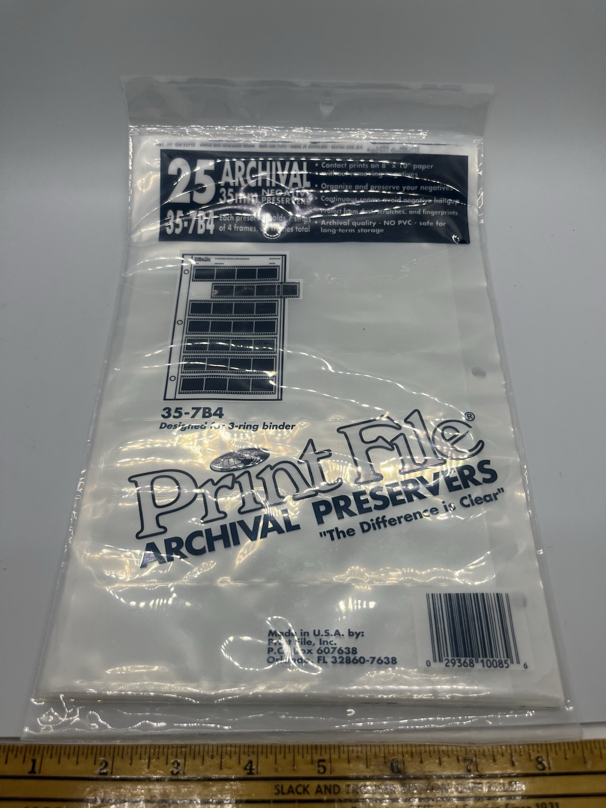 Print File 35-7B4 35mm Archival Negative Preservers 3-hole Type 25 Sheets V3
