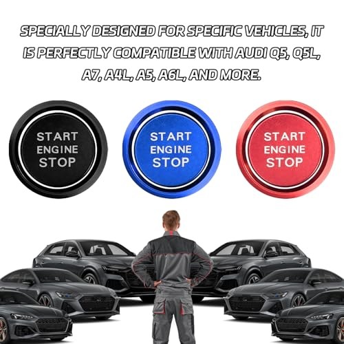 Push Start Button Cover Start Stop Button Cover for Audi Accessories, Car Black