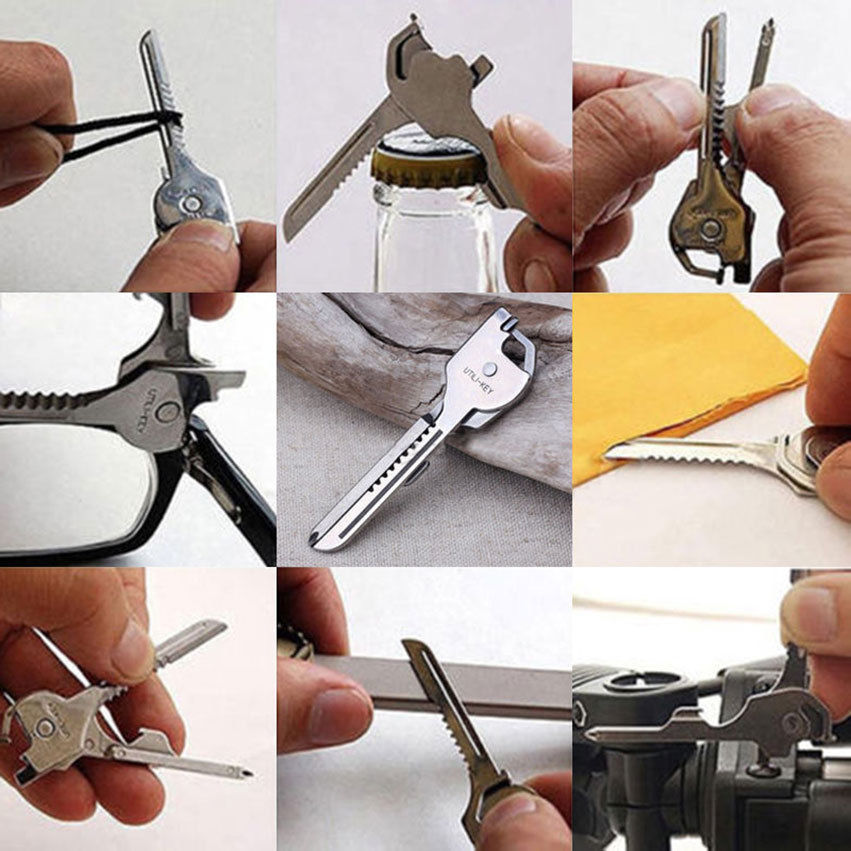 Swiss+Tech 6 In 1 Utili-Key Tool Keychain Keyring Multi-Function Stainless Steel