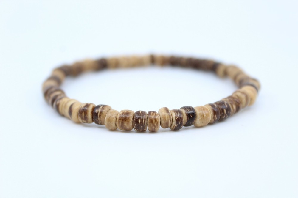 Coconut Shell Bracelet - 7", Light Brown Coconut Shell (Thin), Hawaiian Surfer