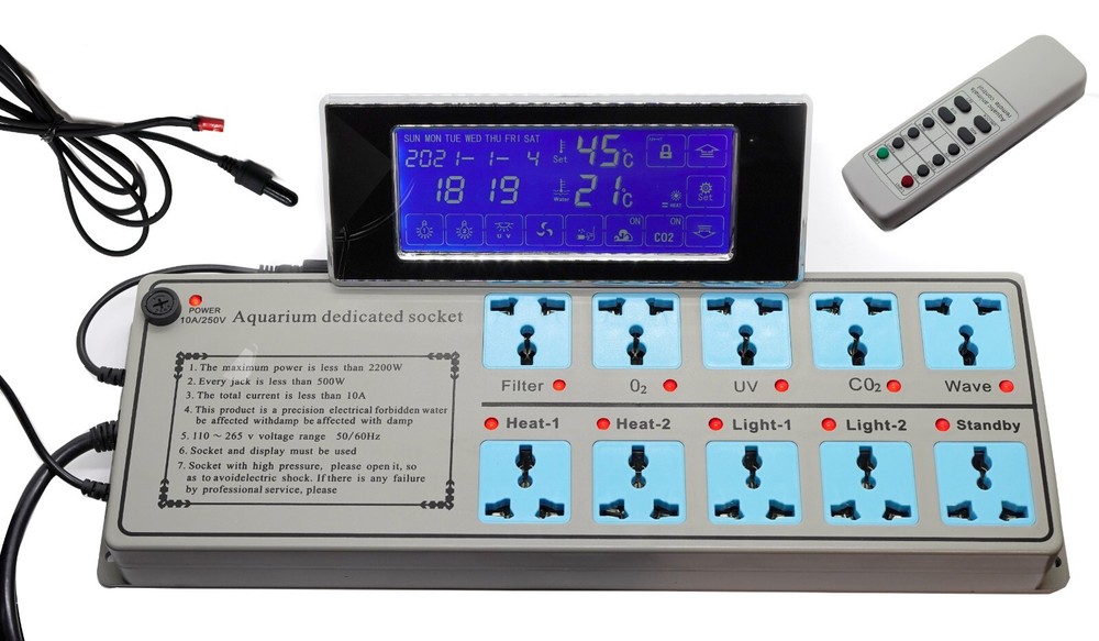 Aquarium Outlet Surge Protector Power Strip Timer Temperature Control Remote