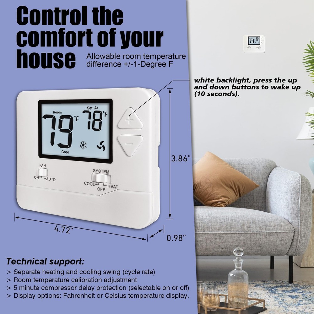 Non-Programmable Thermostats for Home Conventional Single-Stage Systems, up to 1