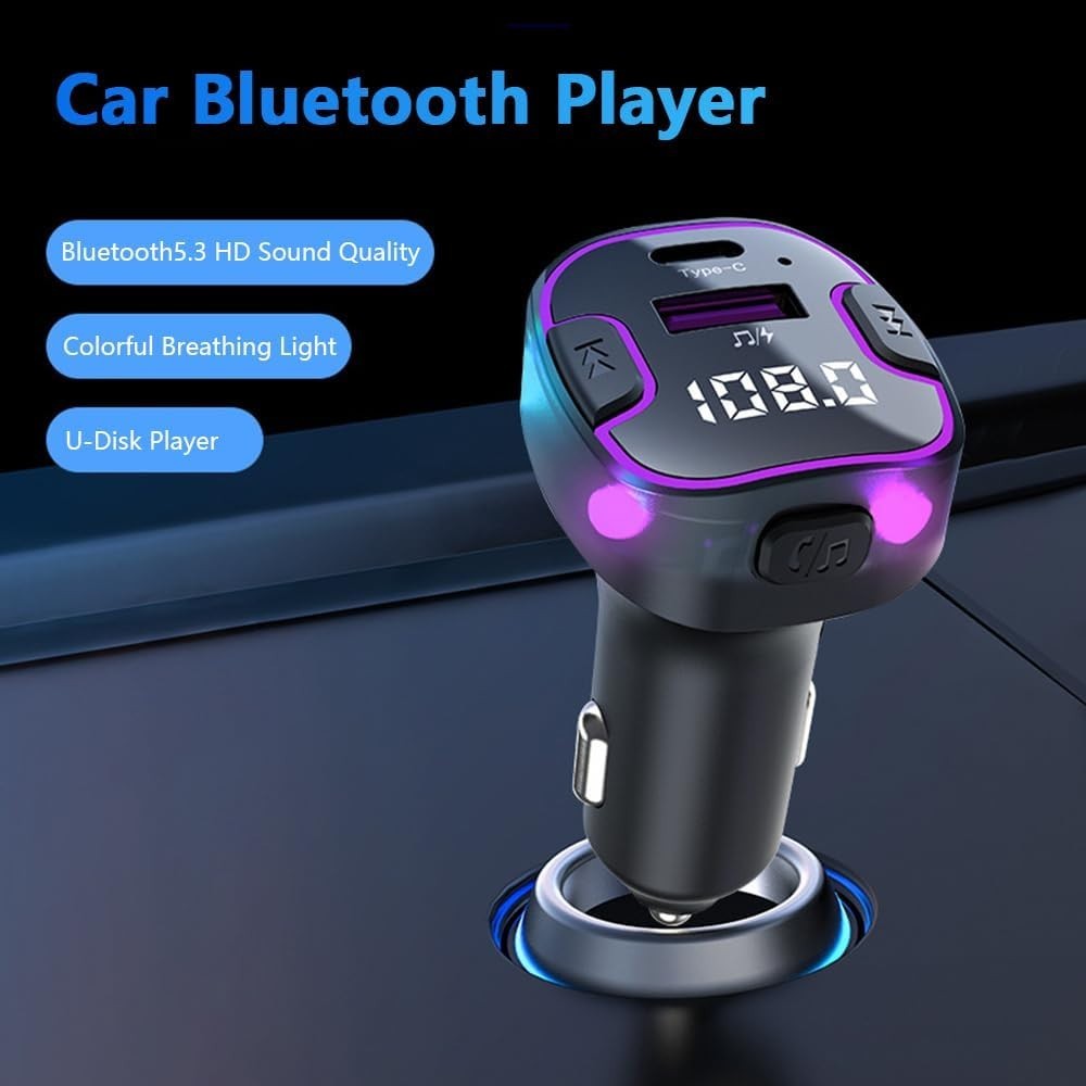 PD & QC3.0 Fast Charging FM Radio Transmitter & Bluetooth Receiver in Purple