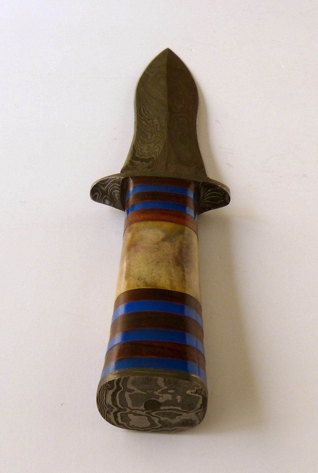 13.5" Fixed Blade Knife Dagger 8" Damasus Steel Blade & Bolster Leather Sheath