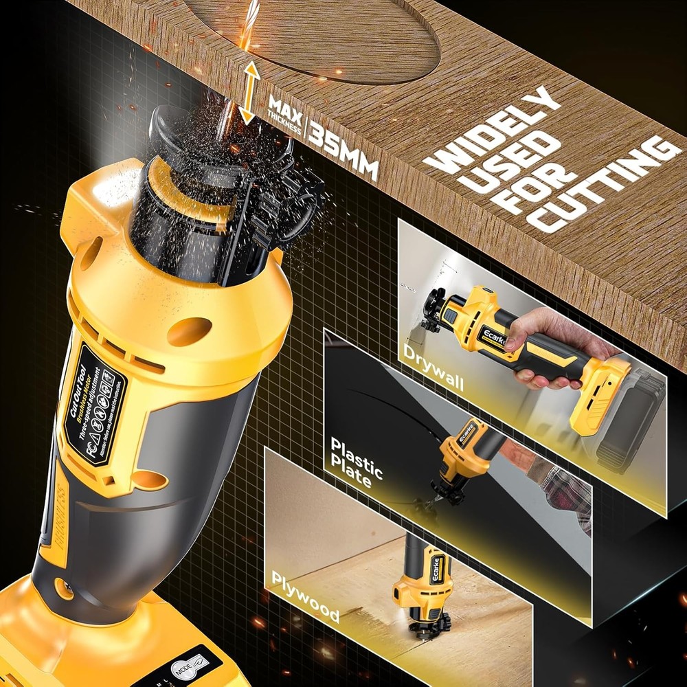 Cordless drywall cutting tool, compatible with DeWALT batteries: