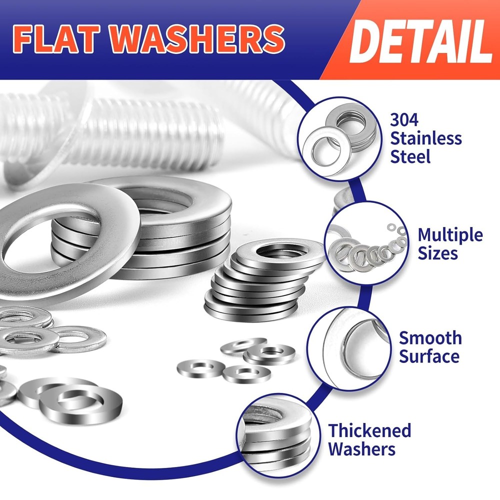 Flat Washers Assortment Kit Stainless Steel