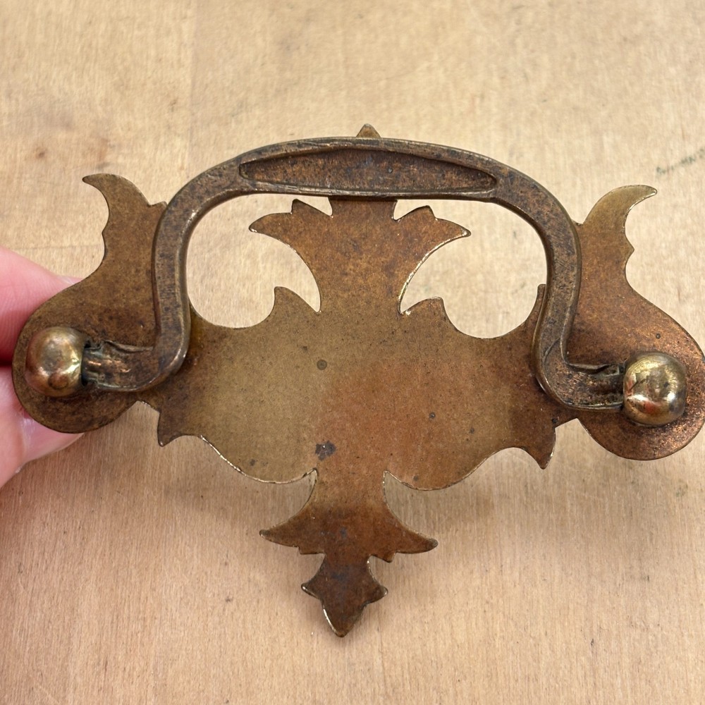 Pair Antique Brass Chippendale Style Batwing Drawer Pulls, 3.5"w