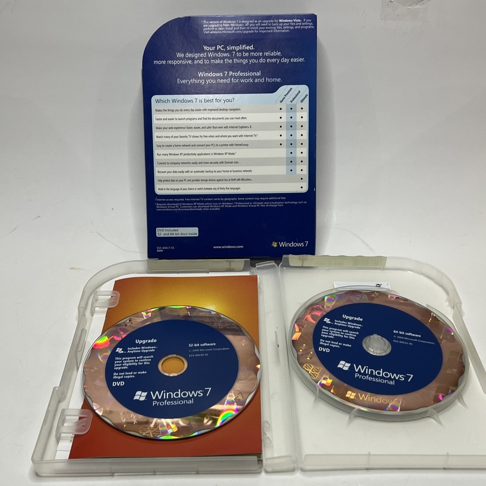 Microsoft Windows 7 Professional Upgrade 32 Bit and 64 Bit DVD MS WIN PRO