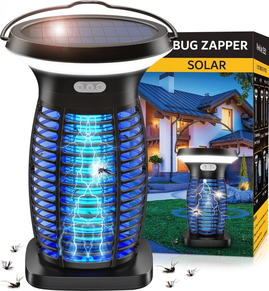 Solar Bug Zapper Mosquitoes Zapper Fly Zapper with Panel Sensor& LED Night Light