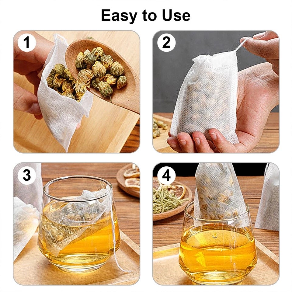 500Pcs Tea Bags Disposable Drawstring Flip Empty Teabags Herb Loose Teas Filters