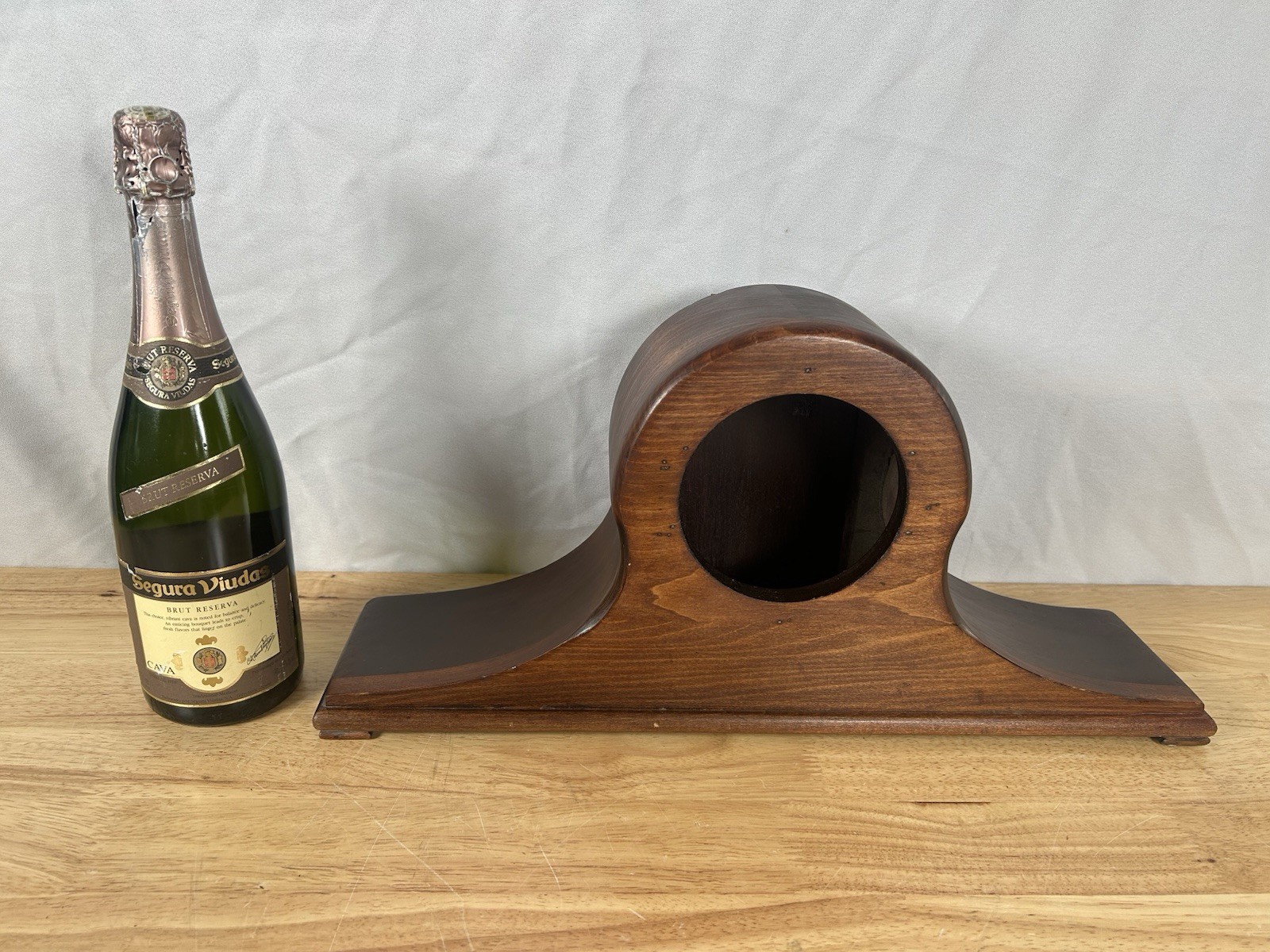 Walnut Humpback Mantle Clock Case Empty 4.5” Hole Solid VTG Antique Parts