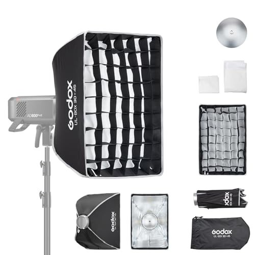 Compact 30x45cm Softbox with Grid Diffuser for Photography Lighting, Bowens Moun