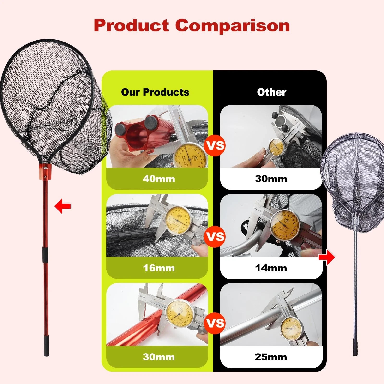 Fish Landing Net with Extendable Aluminum Telescoping Handle, Large Fishing N...