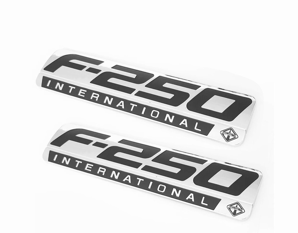 2x F250 INTERNATIONAL For 05-07 Left Right Fender Side Silver Black Emblems