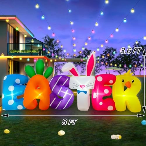 8 FT Easter Inflatables Banner Outdoor Decorations LED Lighted Easter Blow Up