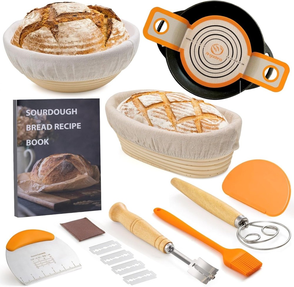 Eco-Friendly Sourdough Starter Kit: 10 Tools & Rattan Baskets for Bread Artisans