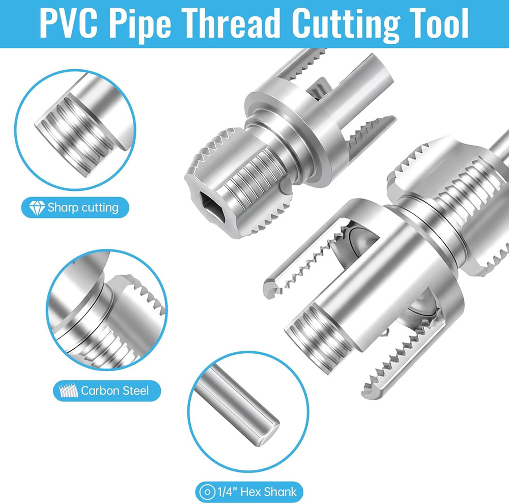 3PCS Integrated PVC Pipe Threader Tool 1/2" 3/4" 1" Dual-Function Internal Water
