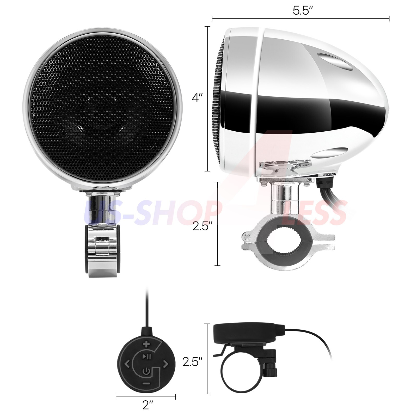 Waterproof Bluetooth Motorcycle Stereo LED Speaker Amp USB System Harley Chrome