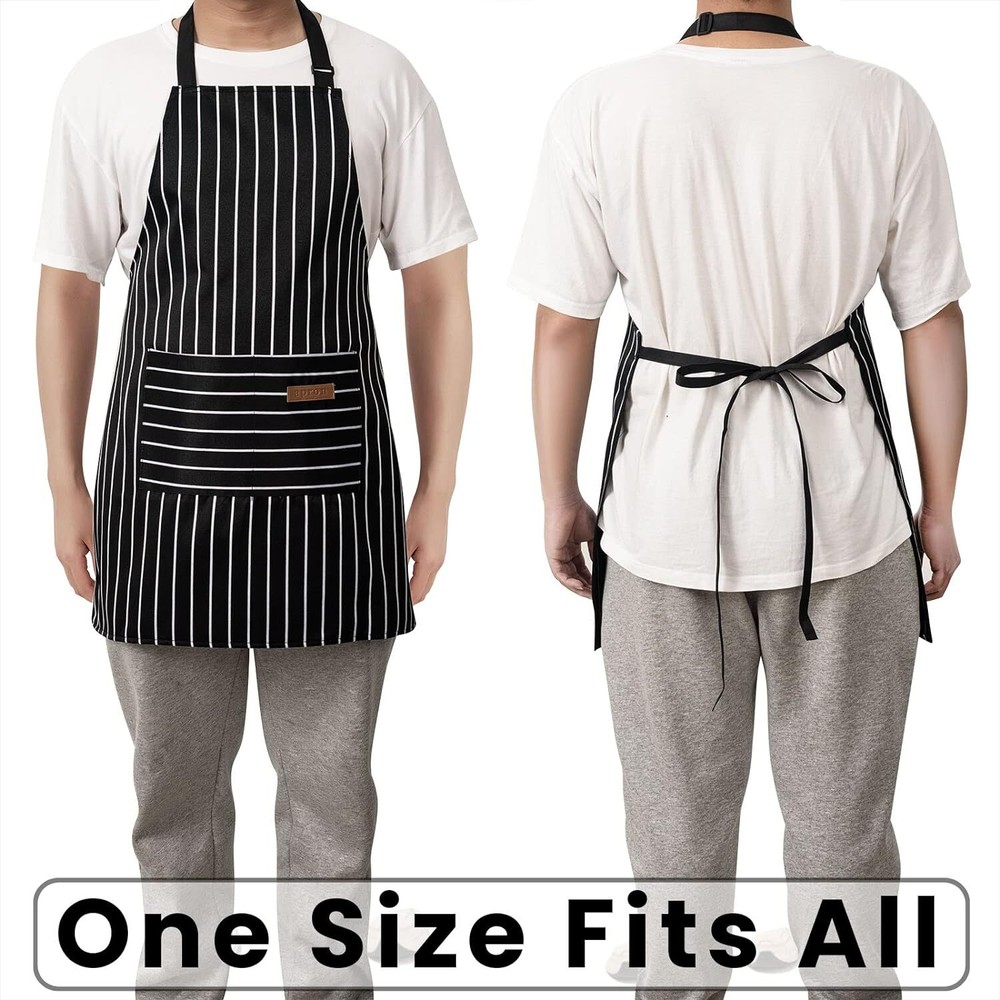 2 Pack Adjustable Bib Apron with 2 Pockets Chef Cooking Black/Brown Stripes