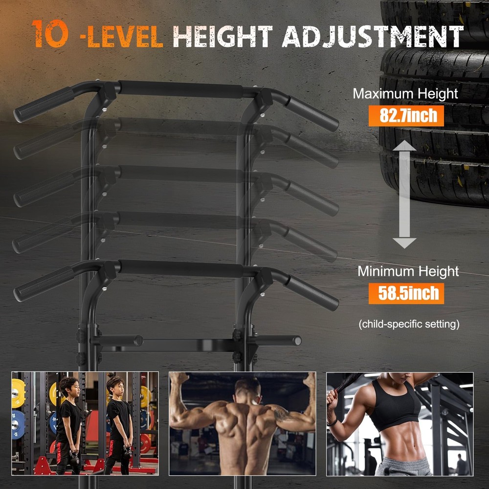 Power Tower Pull Up Bar and Dip Station, Height Adjustable Dip Stand Exercise...