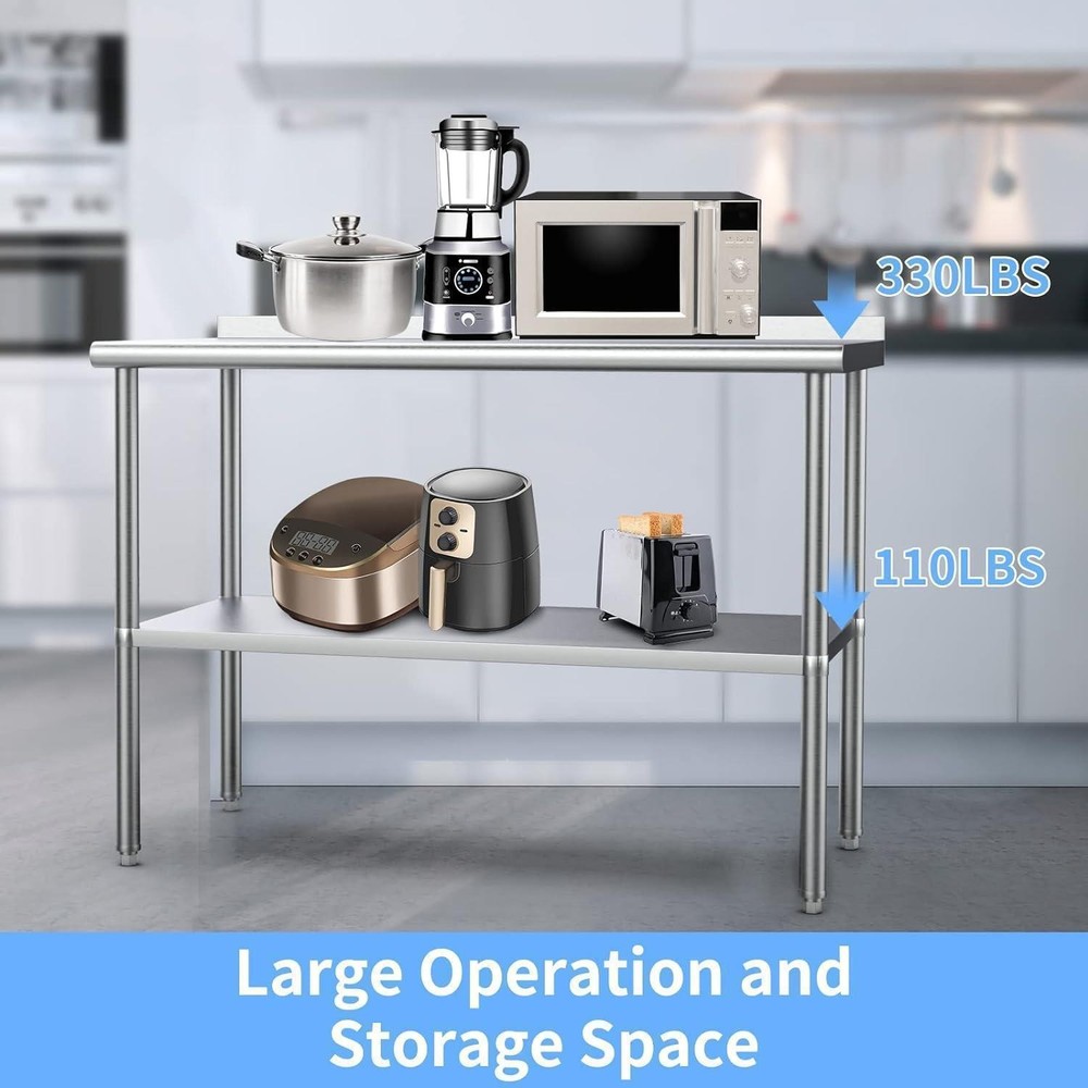 60'' x 24'' Stainless Steel Prep Table Worktable with with Adjustable UnderShelf