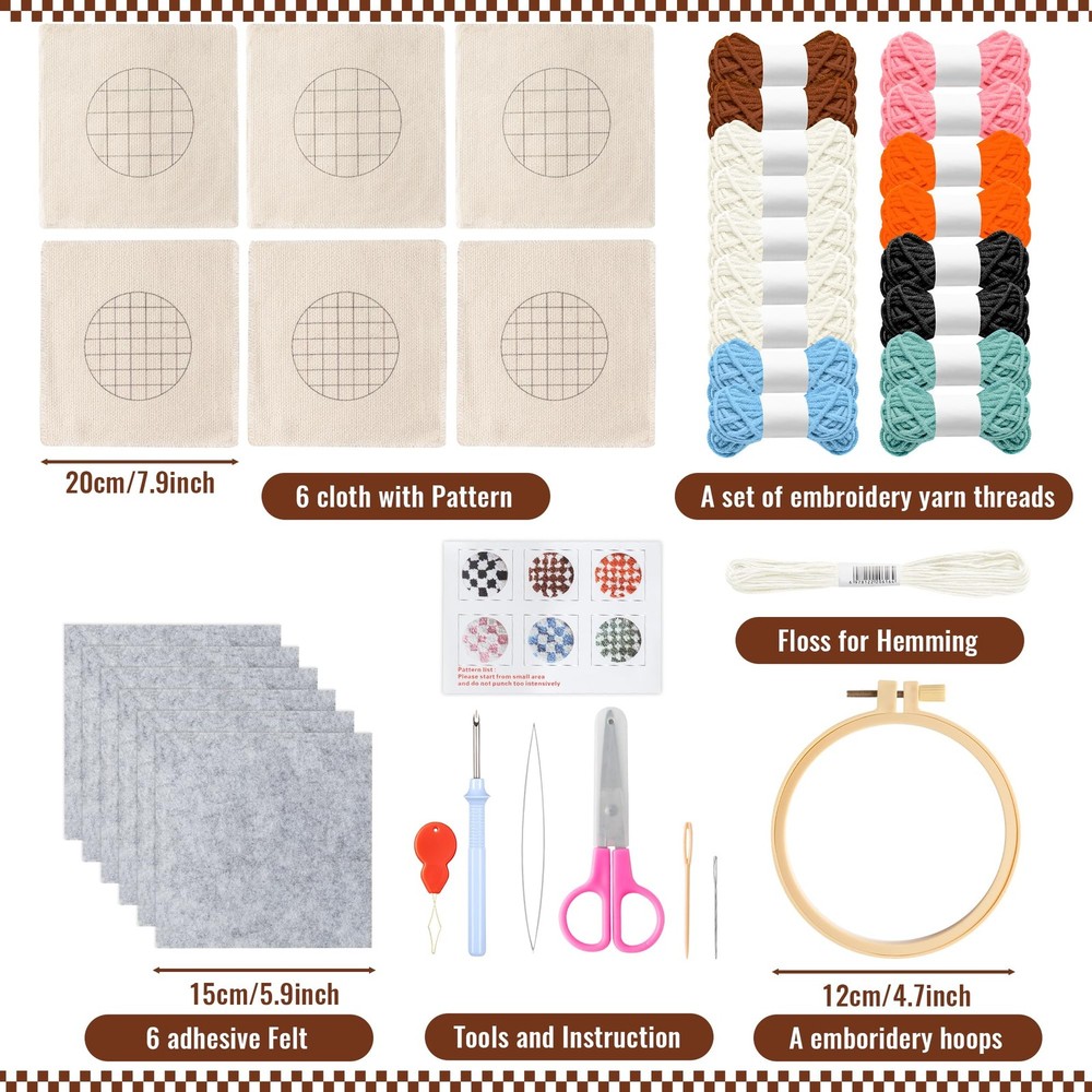 WATINC Checkerboard Punch Needle Coaster Kit - 22Pcs One Size, Multocolor