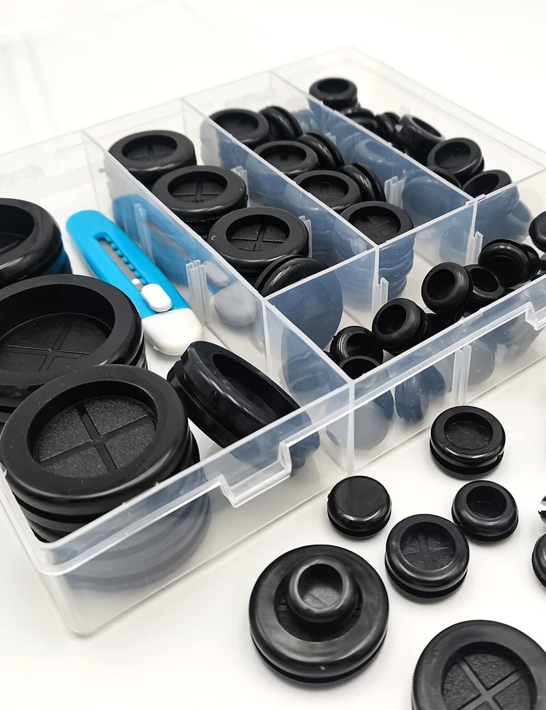 EASYEAH 80 Pcs Rubber Grommets Black Rubbr Kit, Black-80Pcs Round
