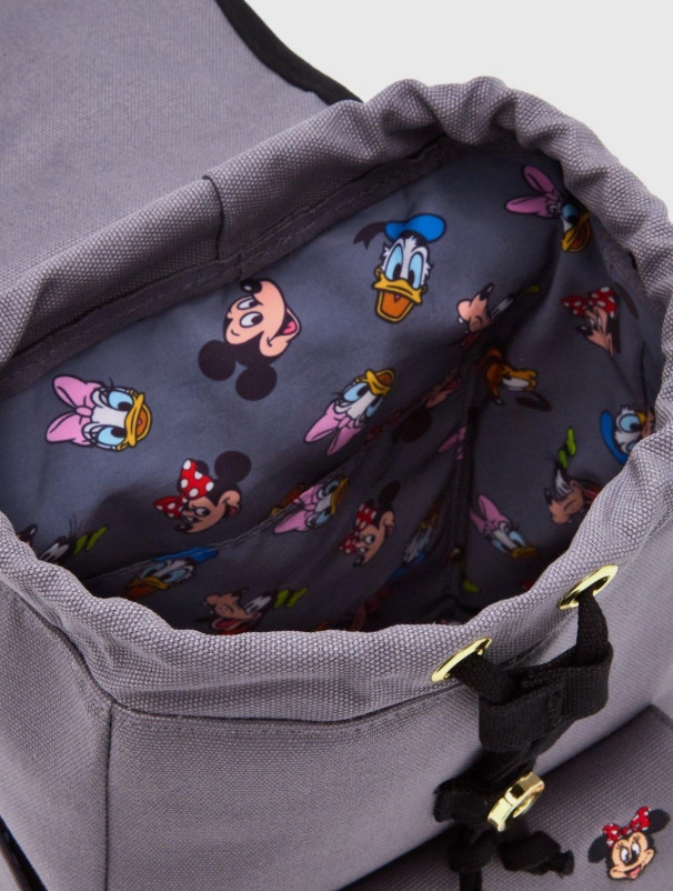 Loungefly Mini Backpack MICKEY FRIENDS Embroidered Gray Canvas Disney Flap