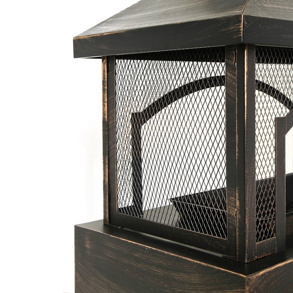 37 Inch Rectangular Bronze Outdoor Wood Burning Fireplace with Log Storage