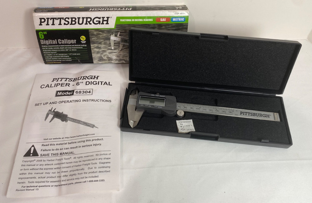 Pittsburgh 6" Digital Caliper with Case & Instructions Item 68304