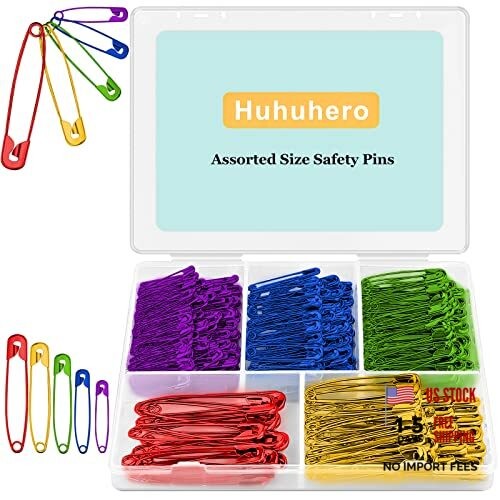 Safety Pins Assorted, 340 Pack 5 Different 5 Different Size, 340 Pack 5 Colors
