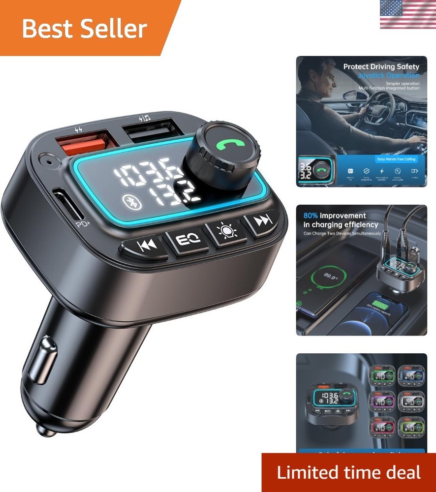 Portable Bluetooth Car Adapter with 7 Color LED & Fast Charging Dual Ports