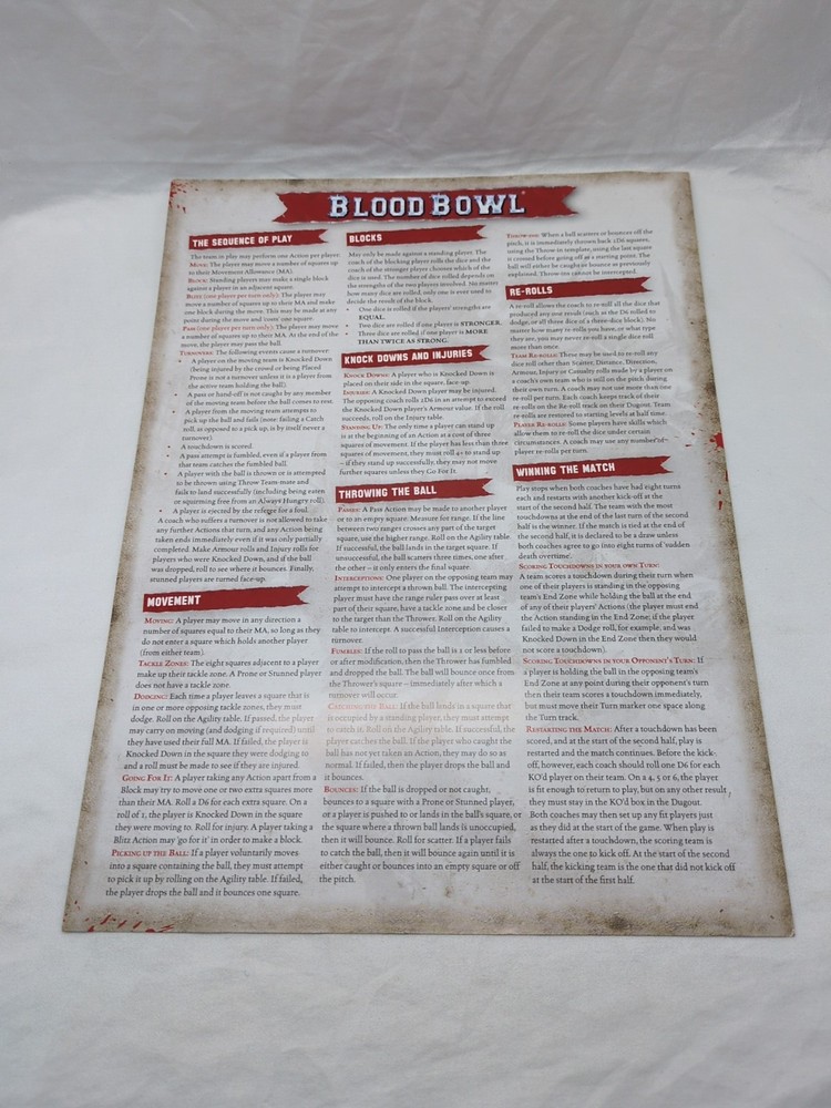 (2) Warhammer Blood Bowl Reference Sheets